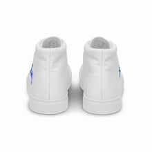 Load image into Gallery viewer, EDW - White - Royal Blue Text - Women’s High Top Canvas Sneakers