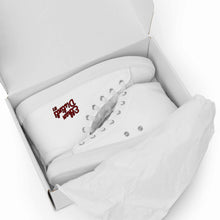 Load image into Gallery viewer, 202.B - White - Maroon/Black Text - Men’s High Top Canvas Sneakers