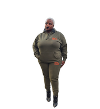 Load image into Gallery viewer, FWE - Military Green - Orange Embroidered Text - Unisex Fleece - Slim Fit Sweatpants *NOTE: This Item "Run Small" Order A Size Up.