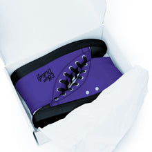 Load image into Gallery viewer, EDM - Purple - Black Text - Men’s High Top Canvas Sneakers