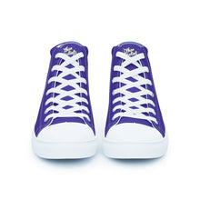 Load image into Gallery viewer, 410.A - Purple - White/Old Gold/Black Text - Women’s High Top Canvas Sneakers *NOTE: The sole of the sneakers is available in 2 colors: Black or White