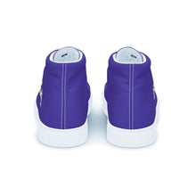 Load image into Gallery viewer, 410.A - Purple - White/Old Gold/Black Text - Men’s High Top Canvas Sneakers *NOTE: The sole of the sneakers is available in 2 colors: Black or White