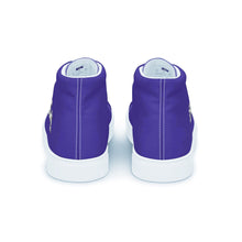 Load image into Gallery viewer, 410.A - Purple - White/Old Gold/Black Text - Women’s High Top Canvas Sneakers *NOTE: The sole of the sneakers is available in 2 colors: Black or White