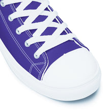Load image into Gallery viewer, 410.A - Purple - White/Old Gold/Black Text - Women’s High Top Canvas Sneakers *NOTE: The sole of the sneakers is available in 2 colors: Black or White