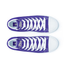 Load image into Gallery viewer, 410.A - Purple - White/Old Gold/Black Text - Women’s High Top Canvas Sneakers *NOTE: The sole of the sneakers is available in 2 colors: Black or White