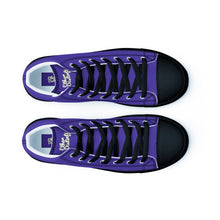 Load image into Gallery viewer, 410.A - Purple - White/Old Gold/Black Text - Men’s High Top Canvas Sneakers *NOTE: The sole of the sneakers is available in 2 colors: Black or White