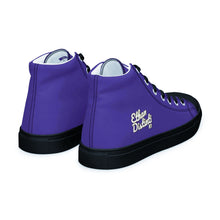 Load image into Gallery viewer, 410.A - Purple - White/Old Gold/Black Text - Women’s High Top Canvas Sneakers *NOTE: The sole of the sneakers is available in 2 colors: Black or White