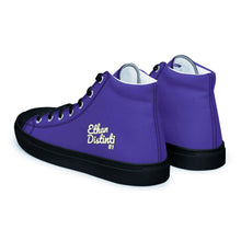 Load image into Gallery viewer, 410.A - Purple - White/Old Gold/Black Text - Men’s High Top Canvas Sneakers *NOTE: The sole of the sneakers is available in 2 colors: Black or White