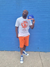 Load image into Gallery viewer, Ethan Globe - White - Orange / Royal Blue Globe - White Text, Royal Blue Text - Short-Sleeve Unisex T-Shirt