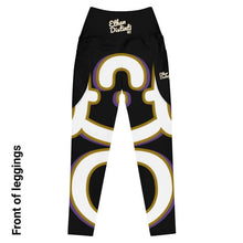 Load image into Gallery viewer, 410.B - Black - White/Old Gold/Purple - Wrap Around.2 - Leggings With Pockets