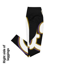 Load image into Gallery viewer, 410.B - Black - White/Old Gold/Purple - Wrap Around.2 - Leggings With Pockets