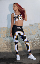 Load image into Gallery viewer, 410.B - Black - White/Old Gold/Purple - Wrap Around.2 - Leggings With Pockets