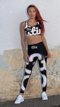 Load image into Gallery viewer, 410.B - Black - White/Old Gold/Purple - Wrap Around.2 - Leggings With Pockets