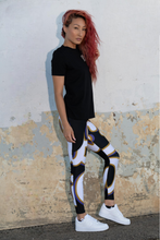 Load image into Gallery viewer, 410.B - Black - White/Old Gold/Purple - Wrap Around.2 - Leggings With Pockets