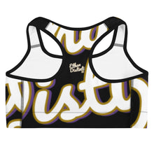 Load image into Gallery viewer, 410.B - Black - White/Old Gold/Purple - Wrap around - Sports bra