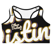 Load image into Gallery viewer, 410.B - Black - White/Old Gold/Purple - Wrap around - Sports bra