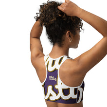 Load image into Gallery viewer, 410.A - Purple - White/Old Gold/Black - Wrap Around - Sports Bra