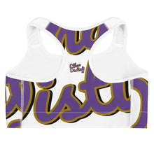 Load image into Gallery viewer, 410.C - White - Purple/Old Gold/Black - Wrap Around - Sports bra