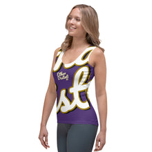 Load image into Gallery viewer, 410.A - Purple - White/Old Gold/Black - Wrap Around- Women's Tank Top