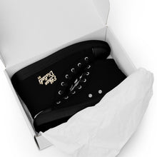 Load image into Gallery viewer, 410.B - Black - White/Old Gold/Purple Text - Men’s High Top Canvas Sneakers