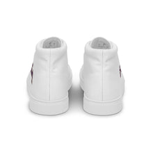 Load image into Gallery viewer, 410.C - White - Purple/Old Gold/Black Text - Men’s High Top Canvas Sneakers