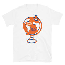 Load image into Gallery viewer, Ethan Globe - White - Orange / Royal Blue Globe - White Text, Royal Blue Text - Short-Sleeve Unisex T-Shirt