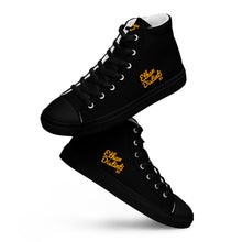 Load image into Gallery viewer, 202.A - Black - Gold/Maroon Text - Women’s High Top Canvas Shoes