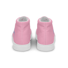 Load image into Gallery viewer, EDW - Pink - Sky Blue Text - Women’s High Top Canvas Sneakers