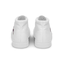 Load image into Gallery viewer, 410.C - White - Purple/Old Gold/Black Text - Women's High Top Canvas Sneakers