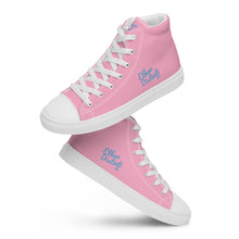 Load image into Gallery viewer, EDW - Pink - Sky Blue Text - Women’s High Top Canvas Sneakers