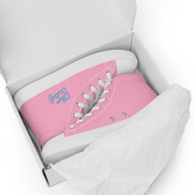 Load image into Gallery viewer, EDW - Pink - Sky Blue Text - Women’s High Top Canvas Sneakers