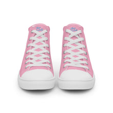 Load image into Gallery viewer, EDW - Pink - Sky Blue Text - Women’s High Top Canvas Sneakers