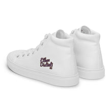 Load image into Gallery viewer, 410.C - White - Purple/Old Gold/Black Text - Women's High Top Canvas Sneakers