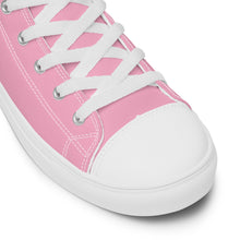 Load image into Gallery viewer, EDW - Pink - Sky Blue Text - Women’s High Top Canvas Sneakers