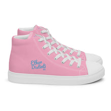 Load image into Gallery viewer, EDW - Pink - Sky Blue Text - Women’s High Top Canvas Sneakers