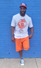 Load image into Gallery viewer, Ethan Globe - White - Orange / Royal Blue Globe - White Text, Royal Blue Text - Short-Sleeve Unisex T-Shirt