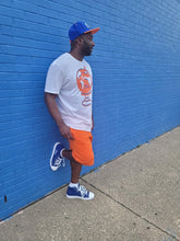 Load image into Gallery viewer, Ethan Globe - White - Orange / Royal Blue Globe - White Text, Royal Blue Text - Short-Sleeve Unisex T-Shirt