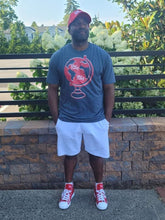 Load image into Gallery viewer, Ethan Globe - Dark Heather - Red / White Globe - White Text - Short-Sleeve Unisex T-Shirt