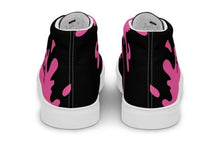Load image into Gallery viewer, Paint Splash - Black - Black/Pink Text, With Pink Paint Splash Design - Women’s High Top Canvas Sneakers