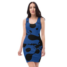 Load image into Gallery viewer, Paint Everywhere #1- Dark Cerulean, With Black Paint Splash/Text, Black Stitching - Sublimation Cut & Sew Dress