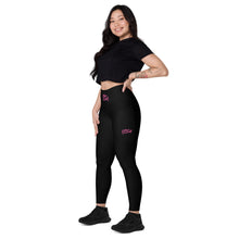 Load image into Gallery viewer, Art 101- Black - Pink Text - Leggings With SIDE POCKETS