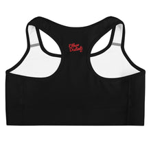 Load image into Gallery viewer, Art 101 - Black - Red Text, With Black Piping - Sports bra