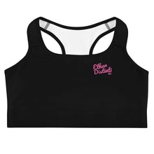 Load image into Gallery viewer, Art 101 - Black - Pink Text, With Black Piping - Sports bra