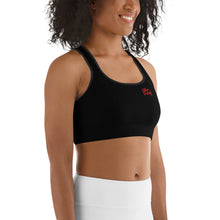 Load image into Gallery viewer, Art 101 - Black - Red Text, With Black Piping - Sports bra