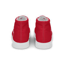 Load image into Gallery viewer, EDM - Red - White Text - Men’s High Top Canvas Sneakers