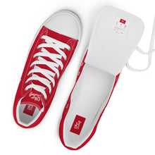 Load image into Gallery viewer, EDM - Red - White Text - Men’s High Top Canvas Sneakers
