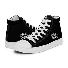 Load image into Gallery viewer, EDM - Black - White Text - Men’s High Top Canvas Sneakers