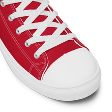 Load image into Gallery viewer, EDM - Red - White Text - Men’s High Top Canvas Sneakers