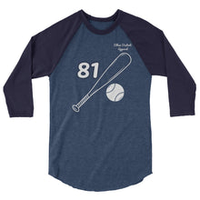 Load image into Gallery viewer, ( Heather Denim / Navy - white text , white designs ) 3/4 sleeve raglan shirt