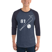 Load image into Gallery viewer, ( Heather Denim / Navy - white text , white designs ) 3/4 sleeve raglan shirt